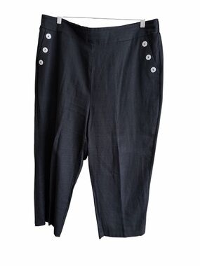 Joie Black Elastic Waist Linen Ankle Pants with Button Detail